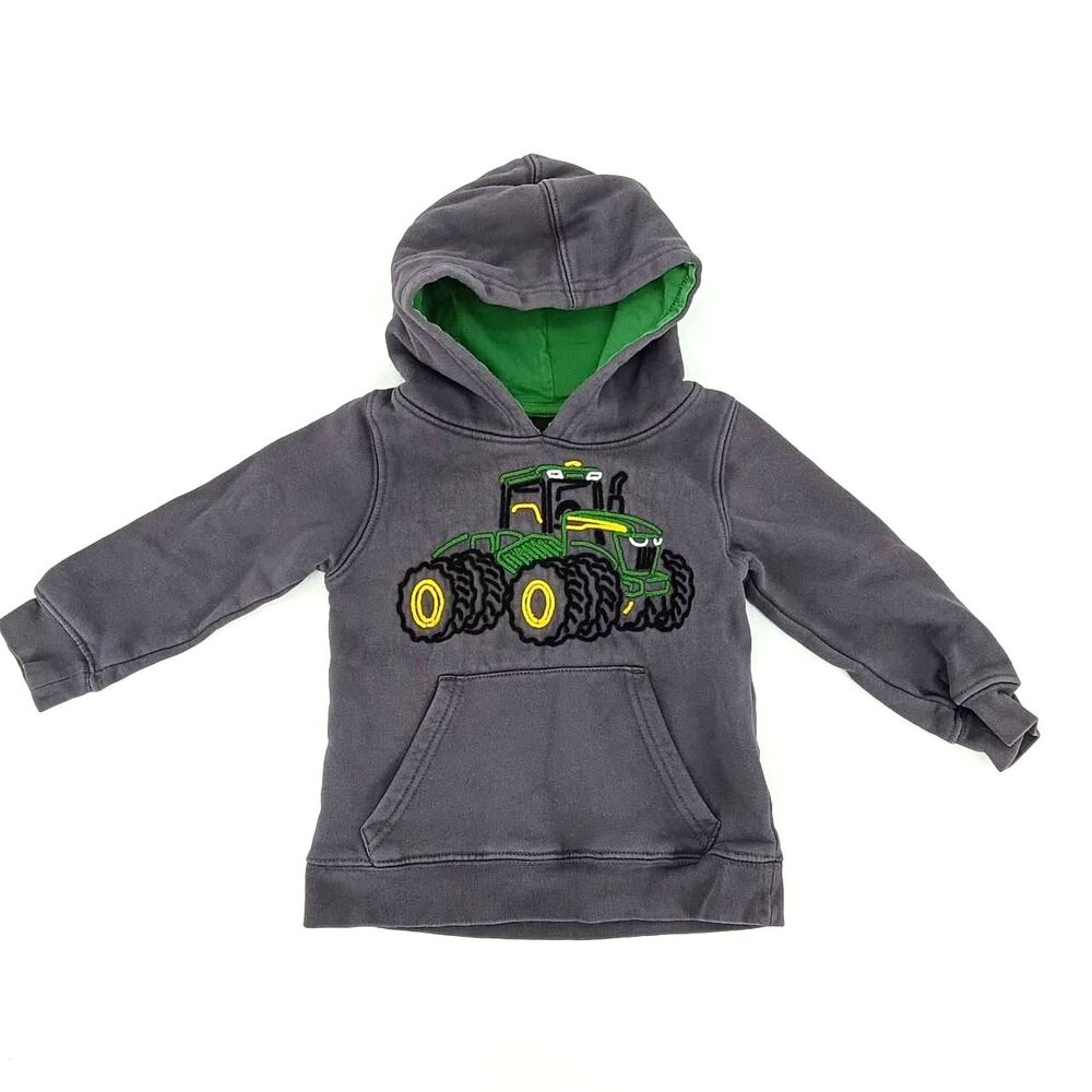 John Deere 2T Toddler Hoodie Gray Green Tractor Embroidered Farm Fleece